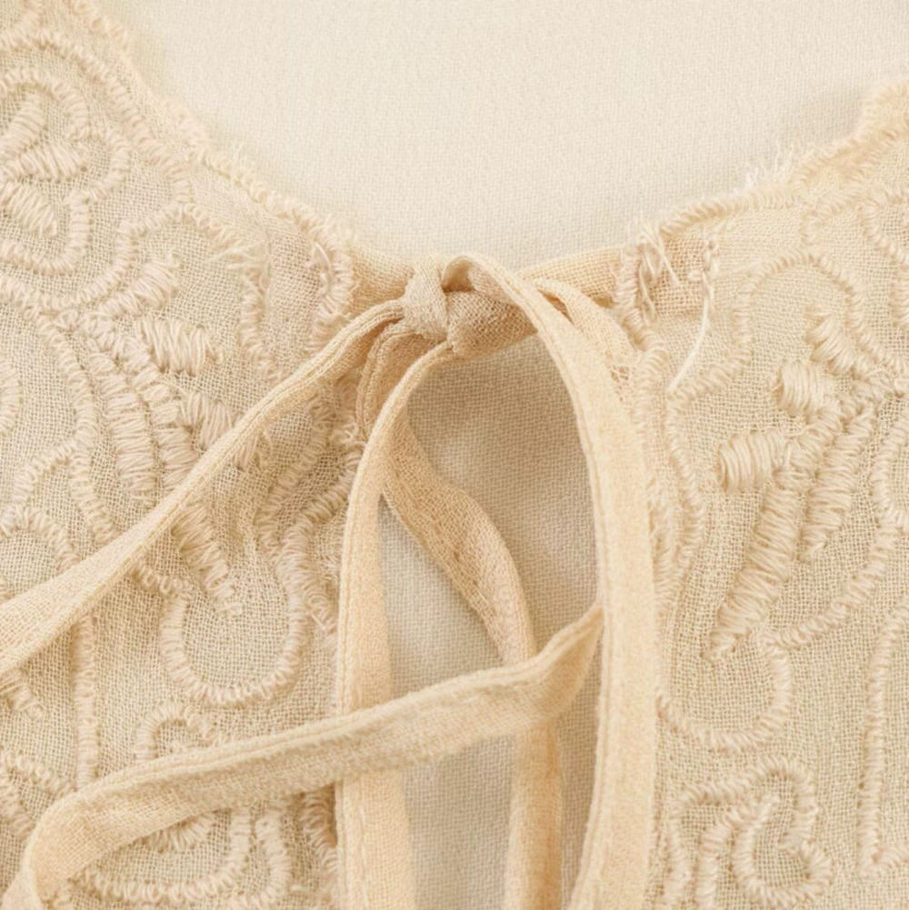 ZARA Embroidered Bow Tie Front Chiffon Crop Top
